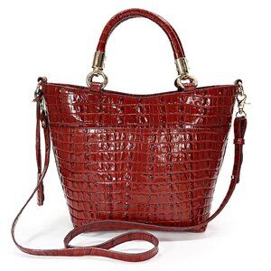 Brahmin Sweetheart Bag Cordovan La Scala Embossed Leather Tote Detachable Strap
